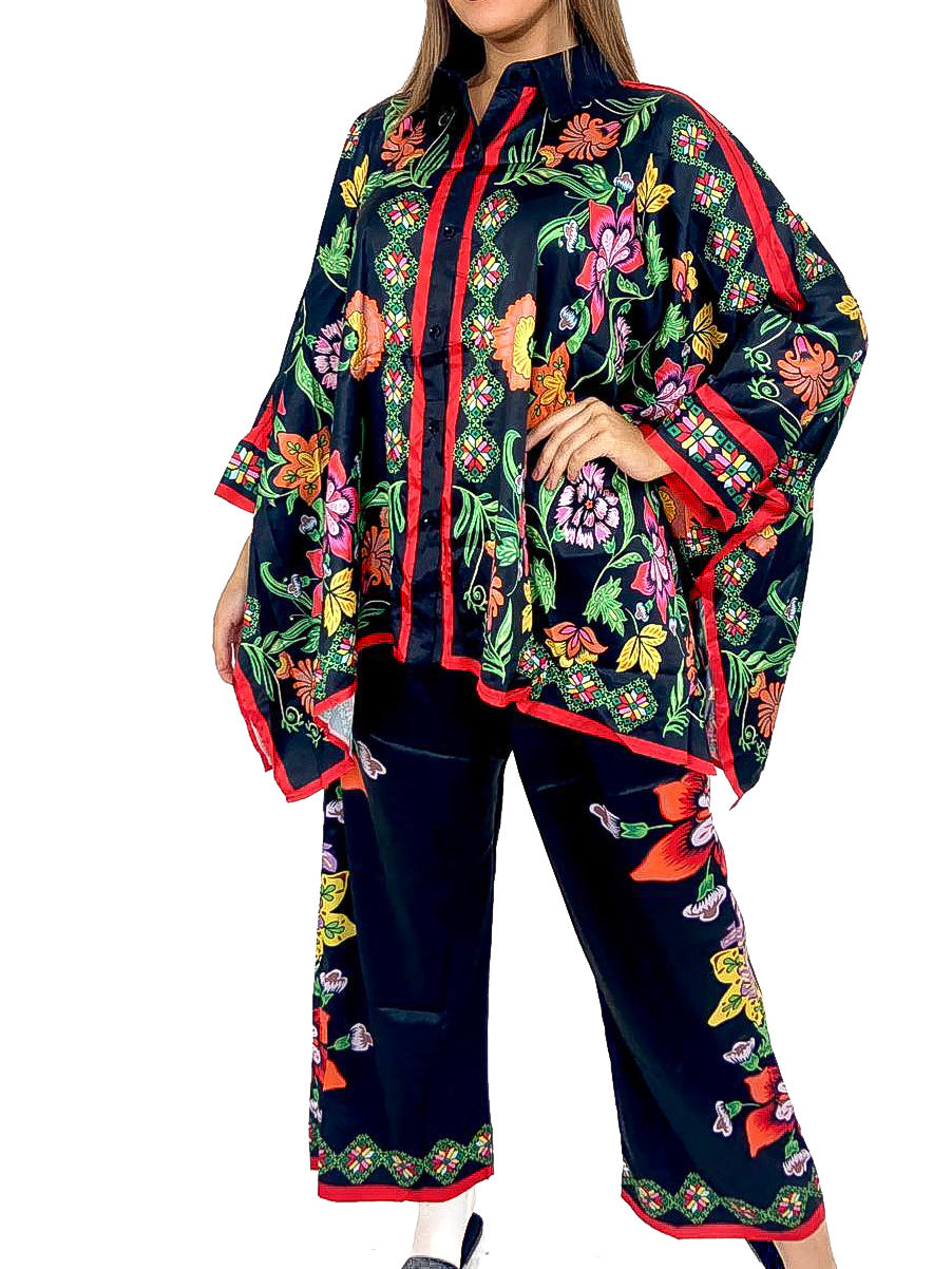 Floral Scarf Print Oversized Satin Co-Ord