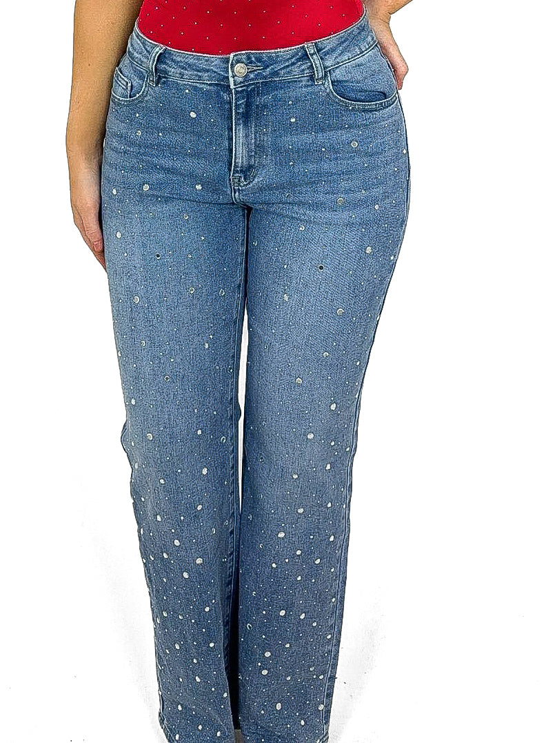 Mirror Diamante Front Wide Leg Jeans