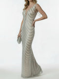 Beaded Shoulder Sequin Gown