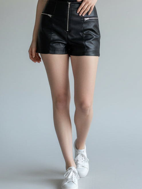 Zip Detail PU Shorts