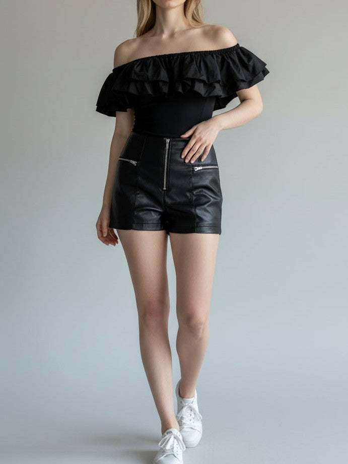 Zip Detail PU Shorts