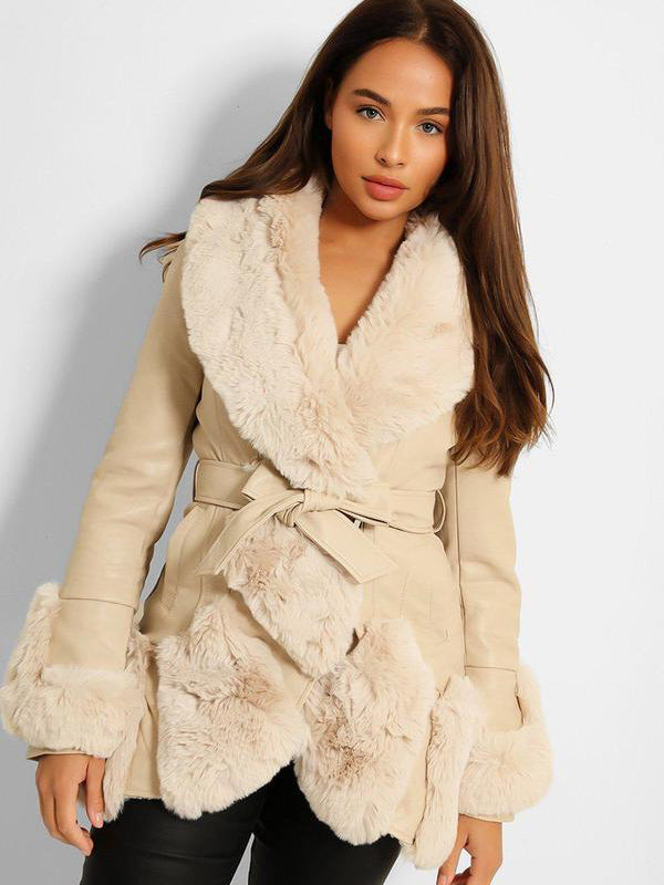 Pu faux hotsell fur trim coat