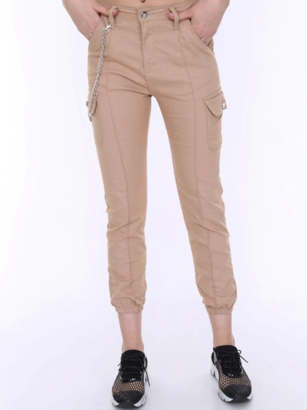 Khaki cargo pants with chain discount