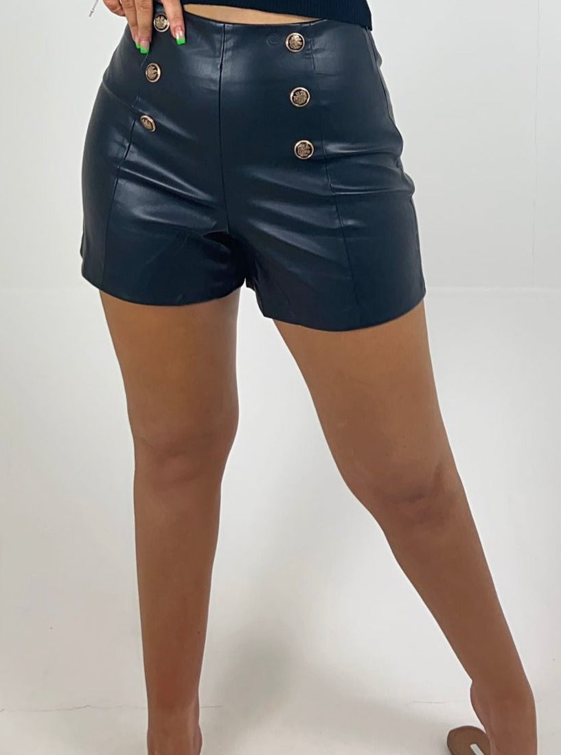 Gold Button PU Shorts