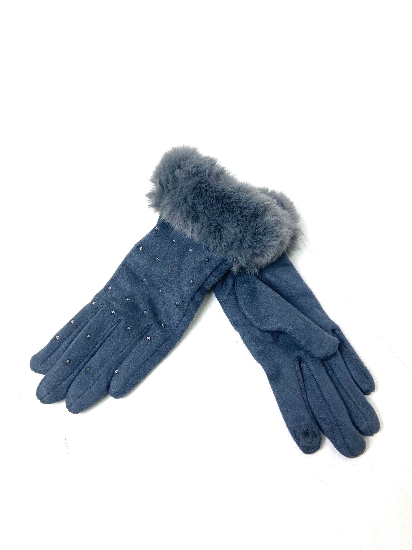 Diamante Faux Fur Trim Gloves