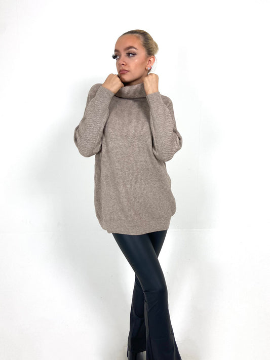 Oversized Rib Roll Neck Sweater