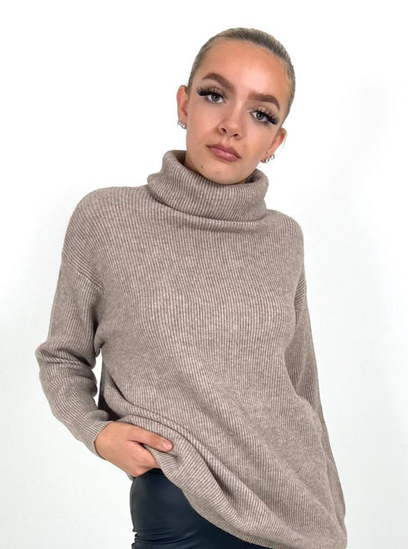 Oversized Rib Roll Neck Sweater