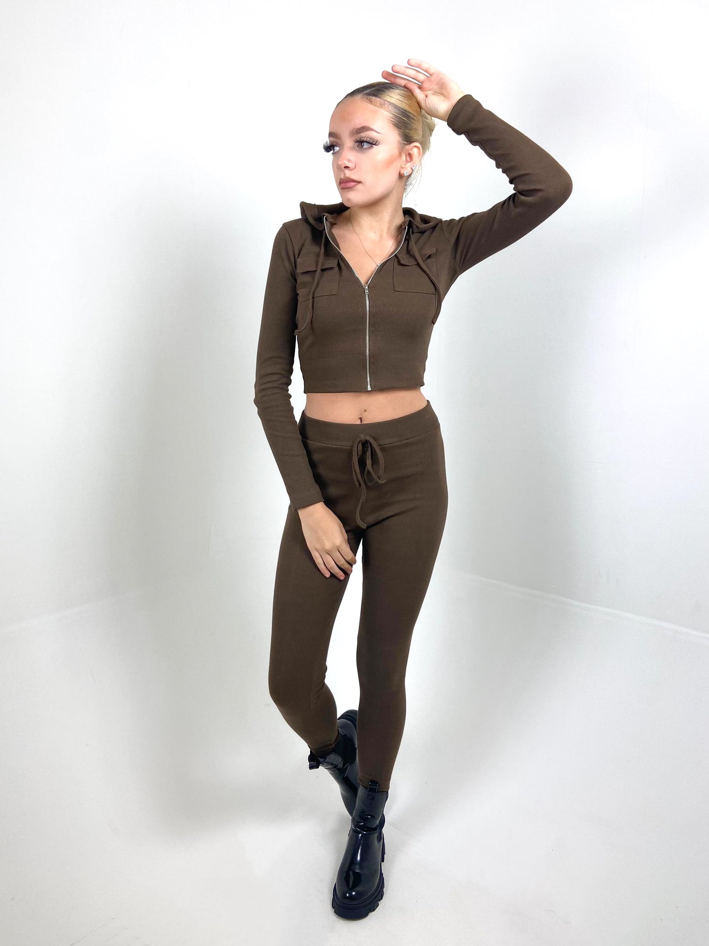 Zip Front Rib Lounge Set