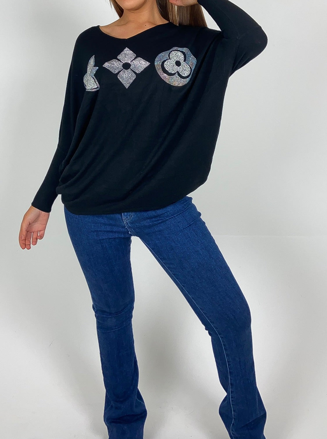 Flower & Diamonds Diamante Batwing Jumper