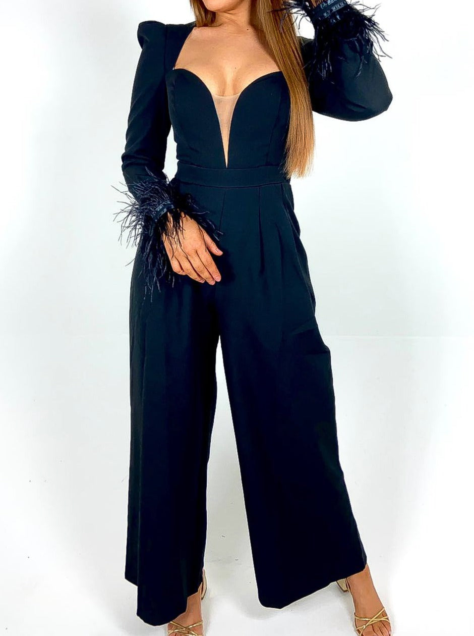 Feather Cuff Jumpsuit