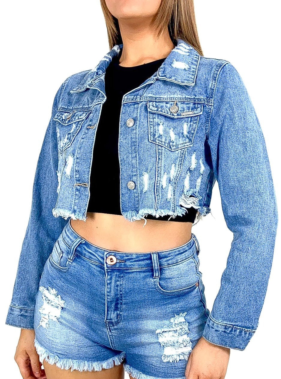 Distressed Crop Denim Jacket