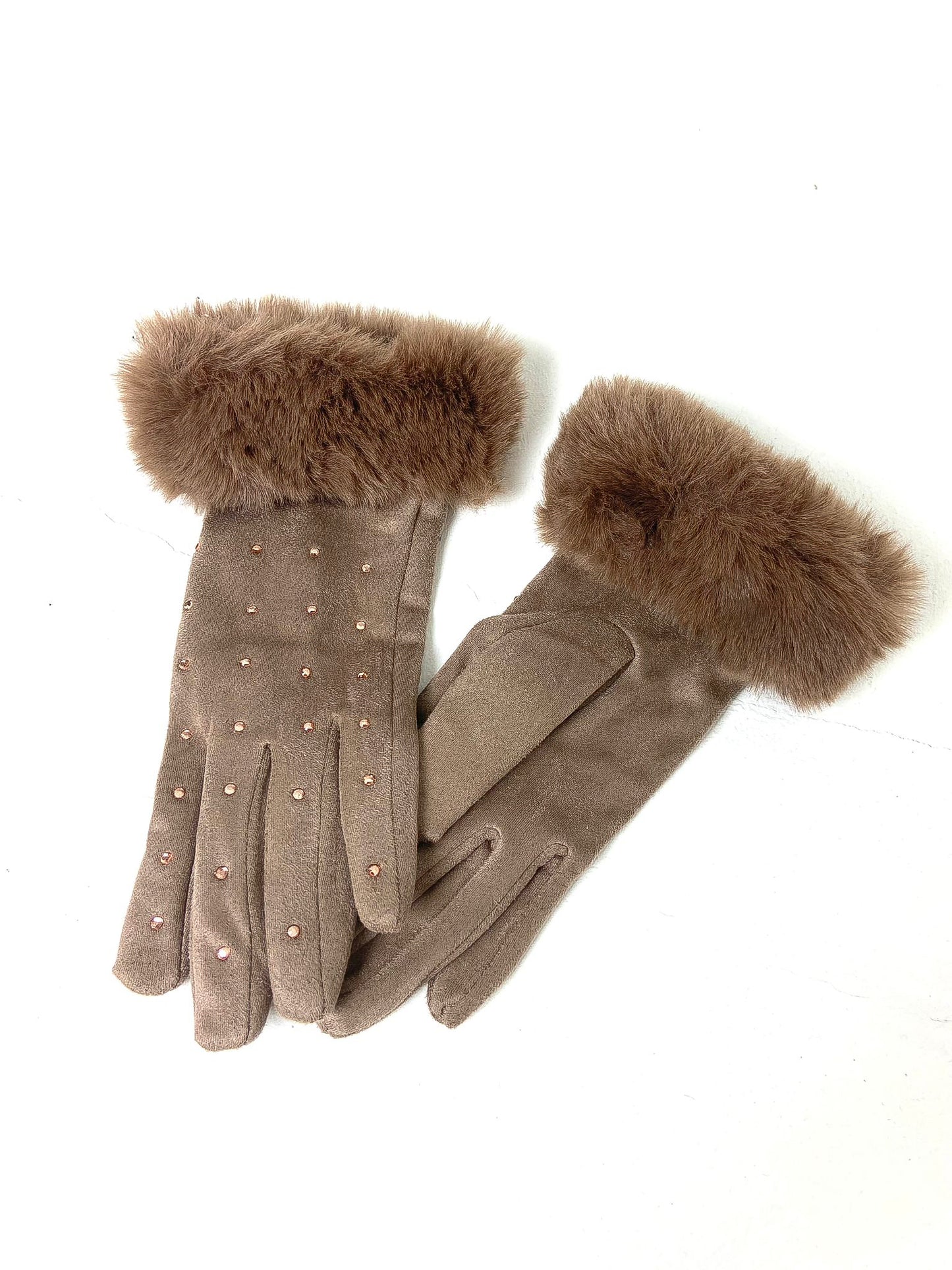 Diamante Faux Fur Trim Gloves