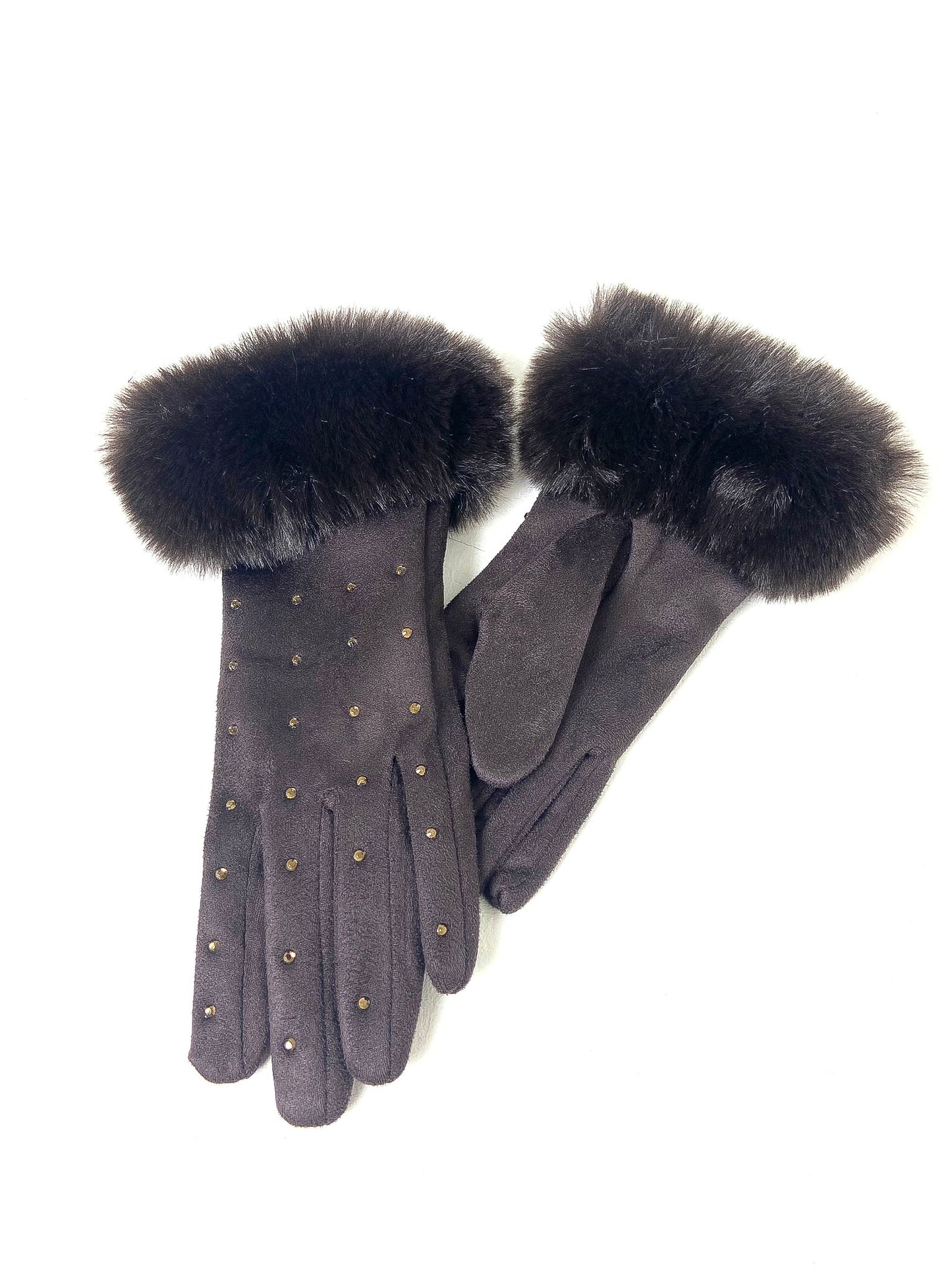 Diamante Faux Fur Trim Gloves