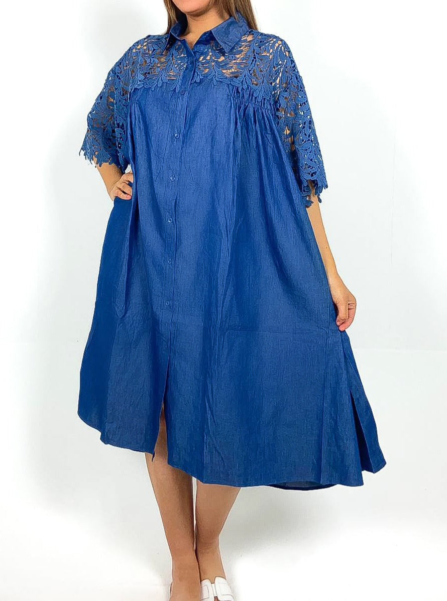 Lace Top Oversized Shirt Dress