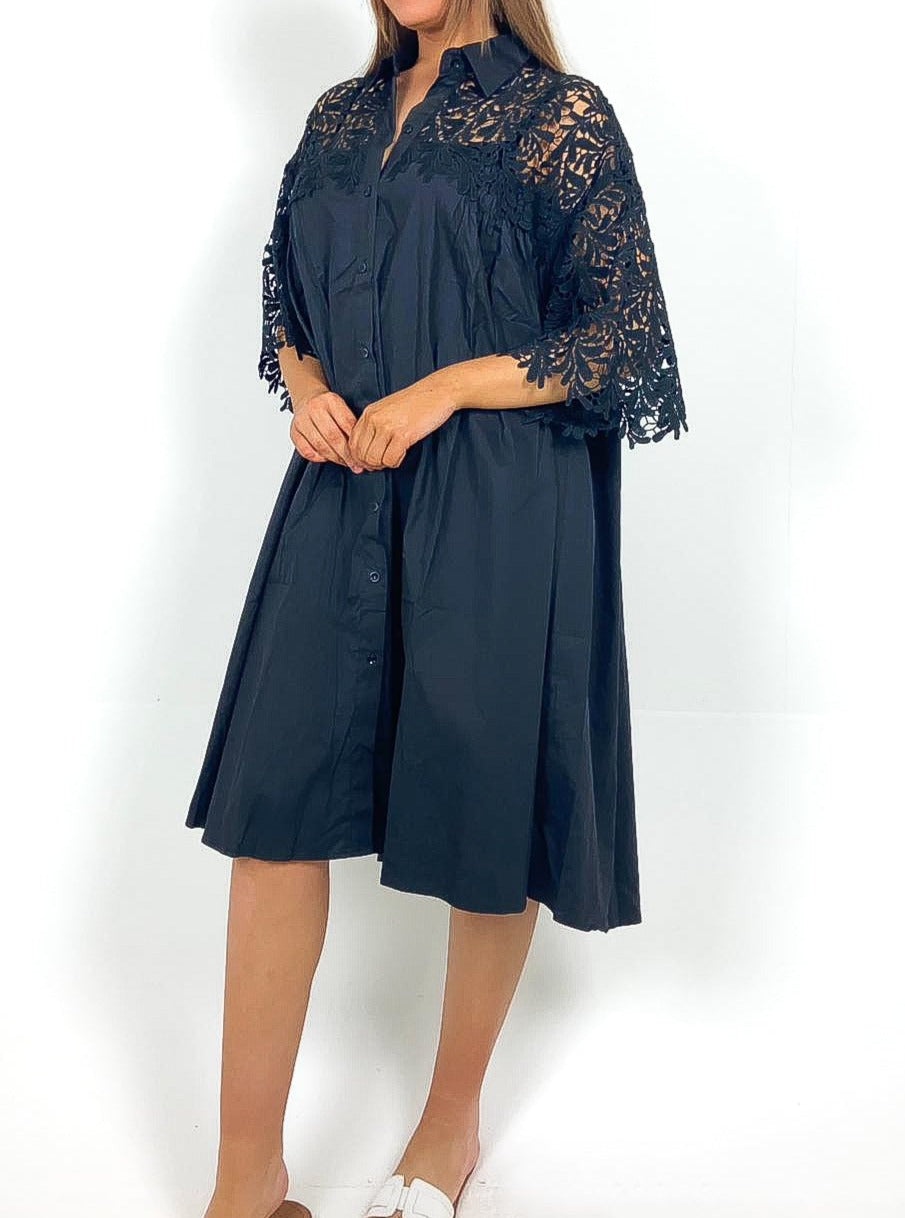 Lace Top Oversized Shirt Dress