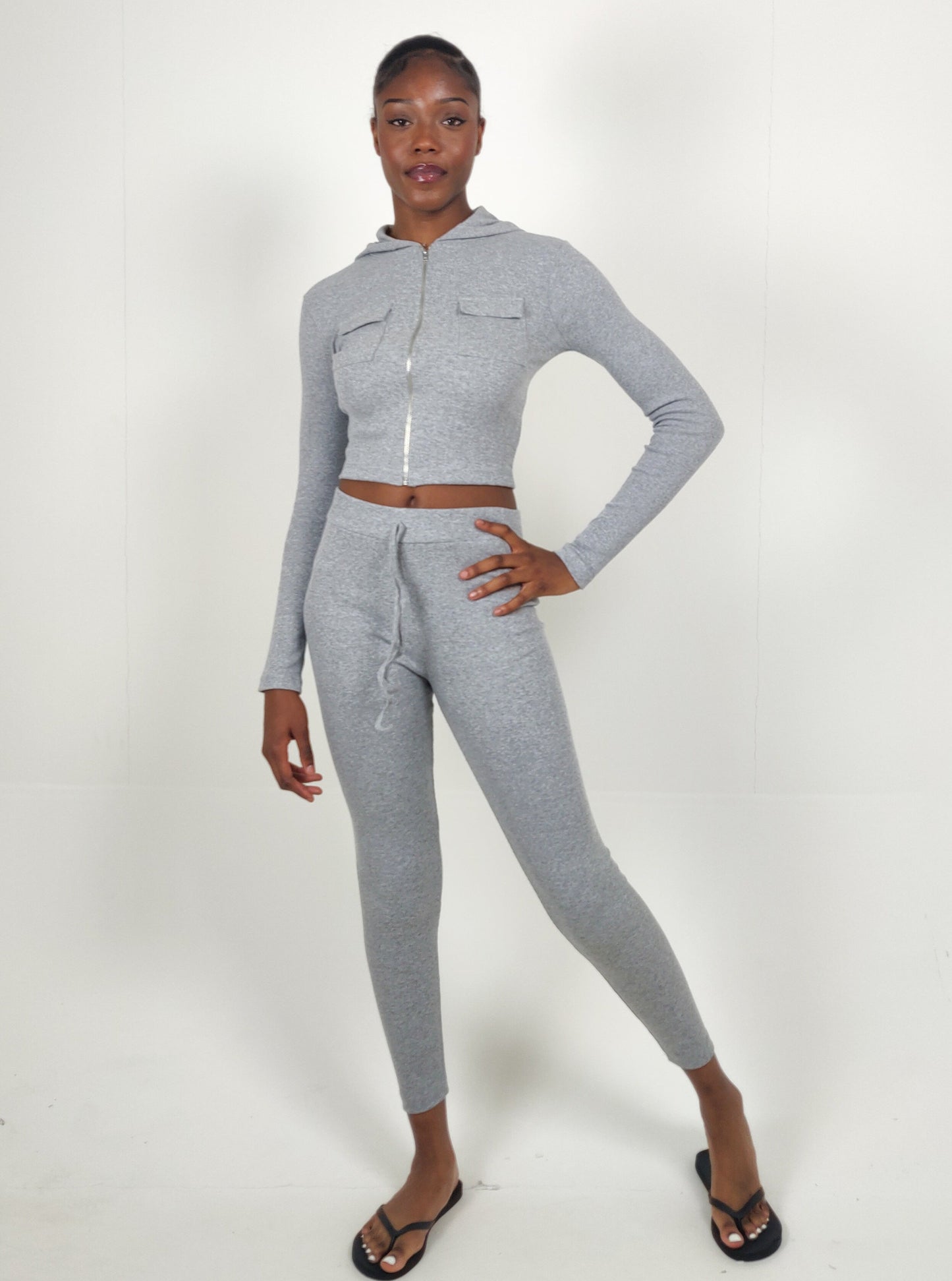 Zip Front Rib Lounge Set