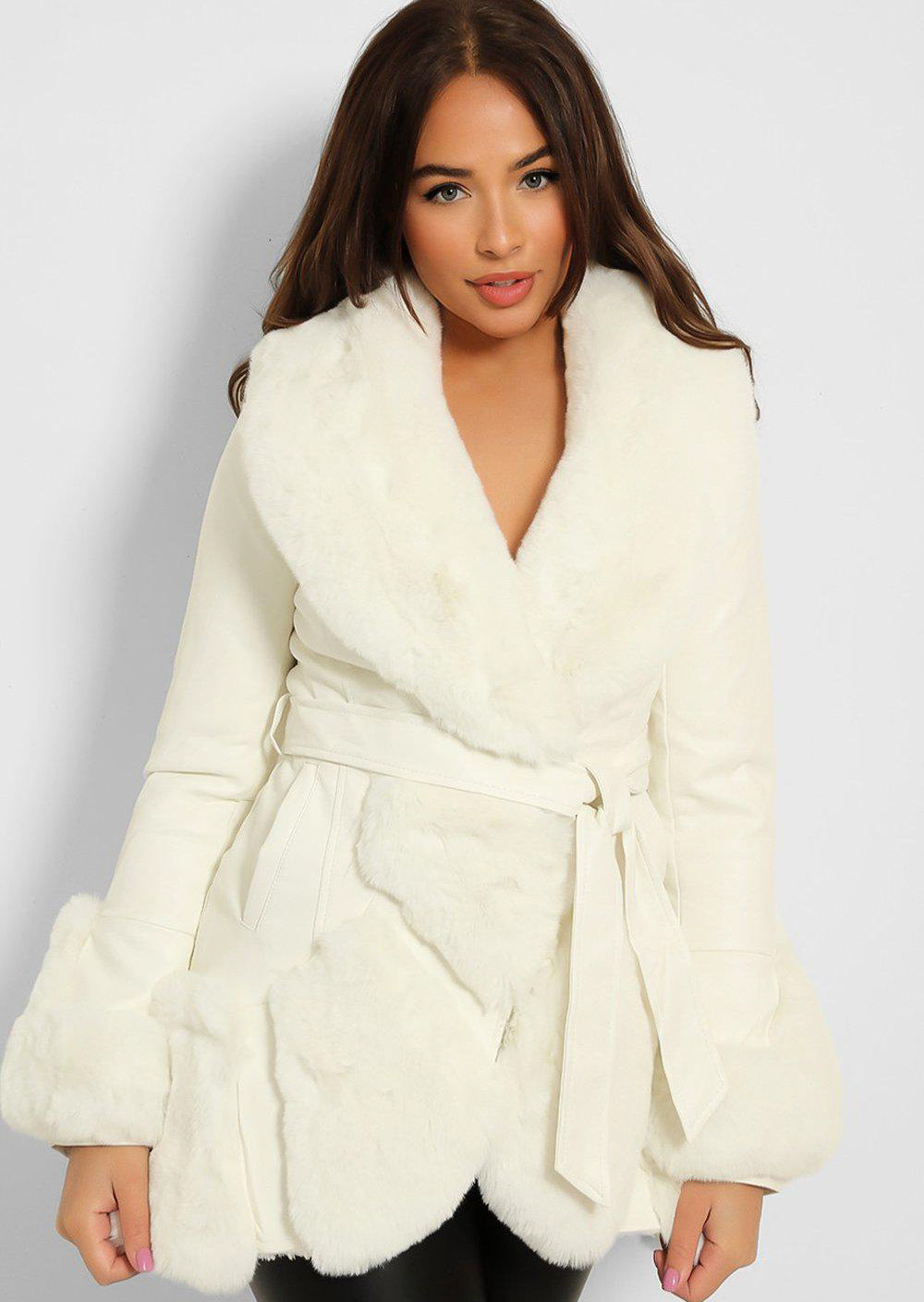 PU Faux Fur Trim Coat